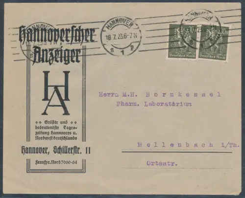 DR. Reklamebrief Hannoverscher Anzeiger, Marken mit Perfin.