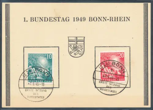 Bund. FDC./Ereigniskarte 1.Bundestag 1949 mit Mi.-Nr. 111-112