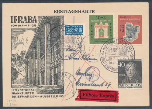 Bund Ersttagskarte Mi.-Nr. 171-172 als Eilbote-Karte gelaufen.