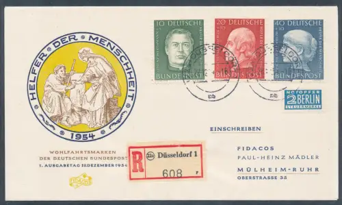 Bund. FDC. Mi.-Nr. 201-203 als R.-Fernbrief gelaufen.