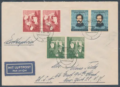 Bund. FDC. Mi.-Nr. 153-155 als Ausland-Luftpostbrief gelaufen.