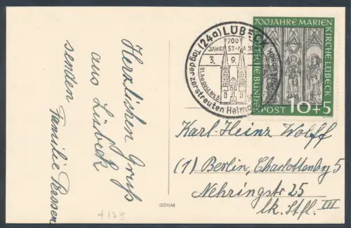 Bund. EF. Mi.-Nr. 139 auf Ereigniskarte 700 Jahre St. Marien Kirche Lübeck 