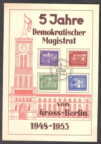 DDR - Gedenkblatt, 5 Jahre Demokratischer Magistrat, B2-1953 b