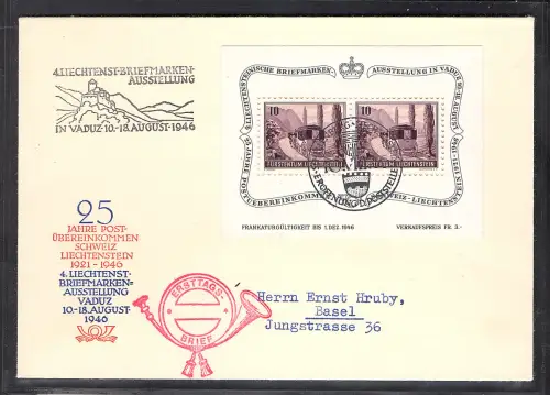Liechtenstein FDC,  Mi.-Nr. Block 4  auf Auslandbrief gelaufen.
