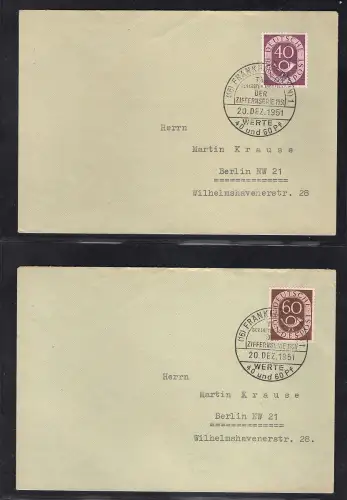 Bund Mi.-Nr. 133 + 135 auf Fernbriefe mit Ersttagabstempelungen/FDC.