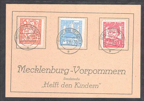 SBZ., MVP., Mi.-Nr. 26-28 gestempelt auf Gedenkkarte