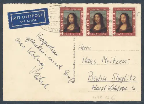 Bund Me.F. Mi.-Nr. 148 als Luftpost-Fernkarte gelaufen.