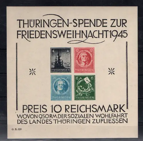 SBZ- Thüringen., Mi.-Nr. Block 2 S (II),  postfrisch, FA. Dr.JaschBPP.
