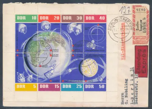 DDR. Mi.-Nr. 926-933 auf R.-Eilbote -Ortsbrief als Rohrpost befördert.