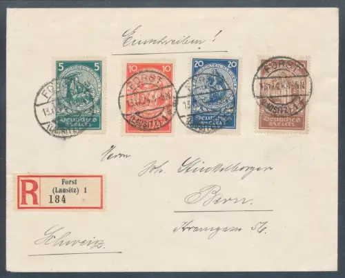 DR. Satzbrief Mi.-Nr. 351-354 als R.-Auslanbrief gelaufen mit Ak.-St.