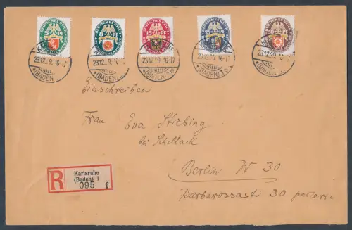 DR. Satzbrief Mi.-Nr. 430-434  als R.-Fernbrief gelaufen mit Ak.-St.