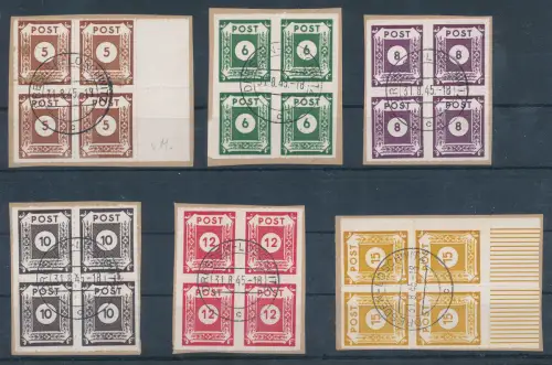 SBZ. Ostsachsen Postmeisterzähnung Mi.-Nr. 42-50 G auf Briefstücke sign. Ströh.