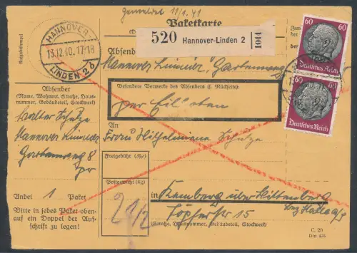 DR. MeF. Mi.-Nr. 526 auf Paketkarte.