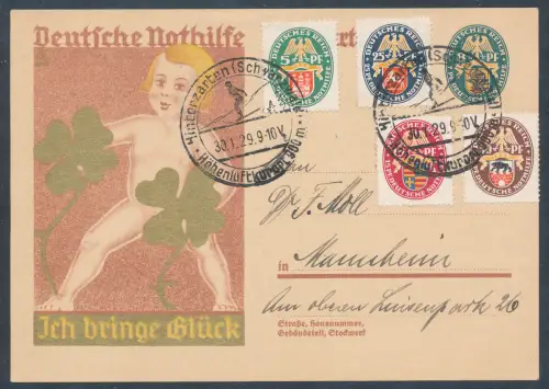 DR. Mi.-Nr. 425-429, 426 als Ganzsache gelaufen nach Mannheim.