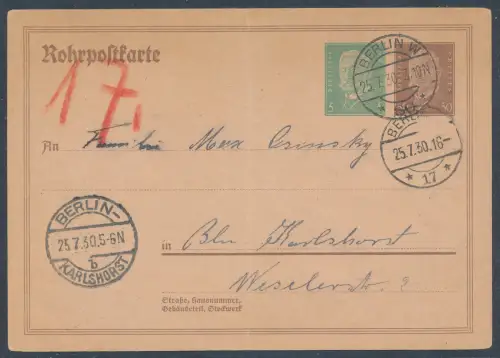 DR. Rohrpost-Ganzsache  Mi.-Nr. Rp 24, gelaufen