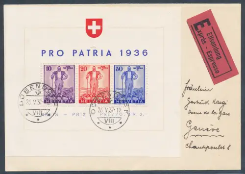 Schweiz Mi.-Nr. Block  2 auf  Eilbote-Fernbrief gelaufen mit Ak.-St.