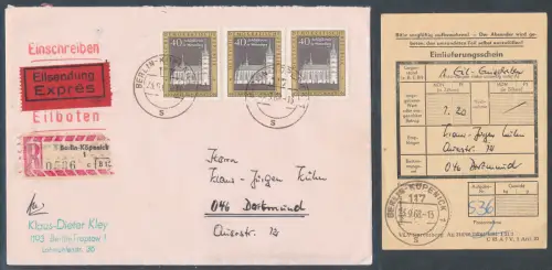DDR. Me.F. Mi.-Nr. 1319 als R.-Eilbote Fernbrief gelaufen mit Ak.-St.
