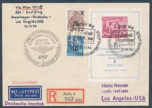 DDR-FDC. Mi.-Nr. Block 10 + Zu.F. als R.-Luftpost-Ausland-Drucksache gelaufen.