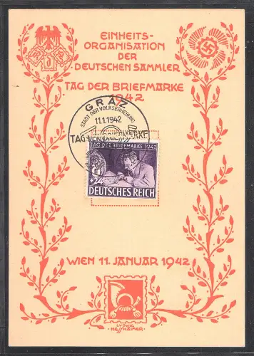 DR. Gedenkblatt Tag der Briefmarke 1942 mit Mi.-Nr. 811/FDC.