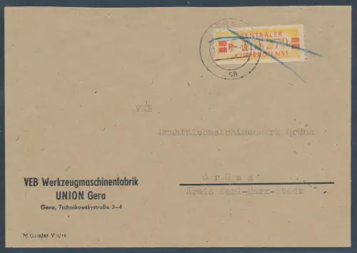 DDR. ZKD-Brief mit  EF. Mi.-Nr. 19 I P