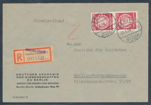 DDR. Dienst-Brief mit  Me.F. Mi.-Nr. 25 als R.-Ortsbrief gelaufen.