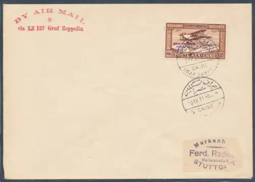 Zeppelin Brief LZ 127 Landungsfahrt nach Ägypten Ägyptische Post Si. 105. 