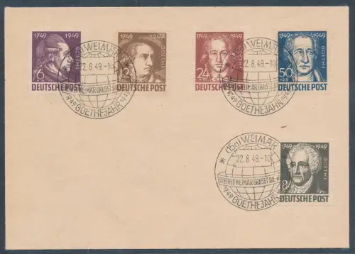 SBZ. Geburtstag von Goethe Mi.-Nr. 234-238 auf Brief.