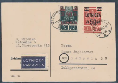 Polen Mi.-Nr. 476-477 auf Luptpost-Auslandkarte.