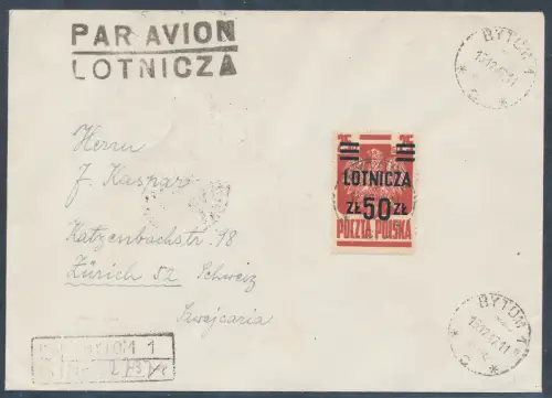 Polen EF. Mi.-Nr. 477 auf R.-Auslandbrief mit Ak.-St.