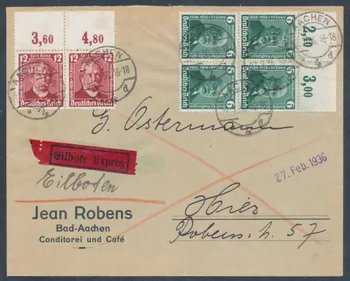 DR. Mi.-Nr. 604-605 mit OR. auf Eilbote-Ortsbrief portorichtig gelaufen.