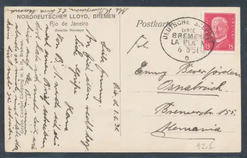 DR. Dt. Seepost Linie Bremen La Plata auf Ansichtskarte.
