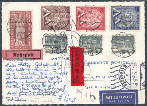 Berlin Luftpost-Eilbote-Rohrpost-Karte nach Hamburg.