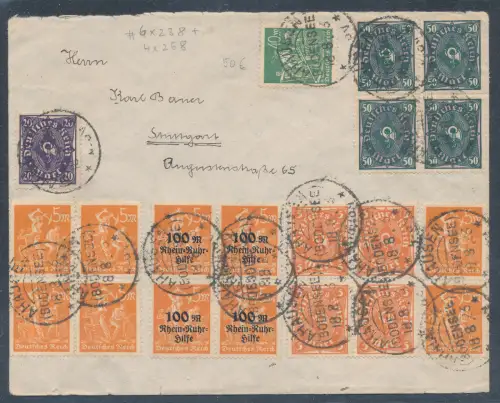 DR.  Infla Massenfrankatur mit Mi.-Nr. 4x258 + 6x238 u.a. als Fernbrief gelaufen