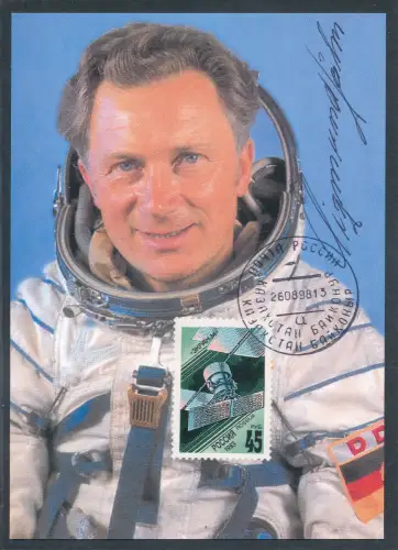 Postkarte mit Autogramm Sigmund Jähn.