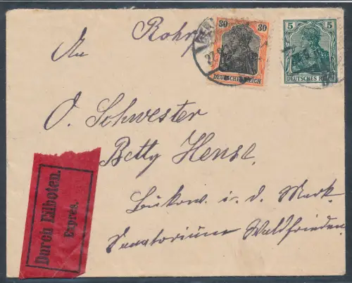 DR. Mi.F. Mi.-Nr. 85+88 als Rohrpost-Eilbote-Fernbrief gelaufen.