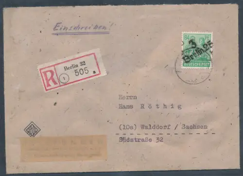 SBZ. Handstempel Bezirk 3, R-Fernbrief mit EF. Mi.-Nr. 181 mit Ak.-St.