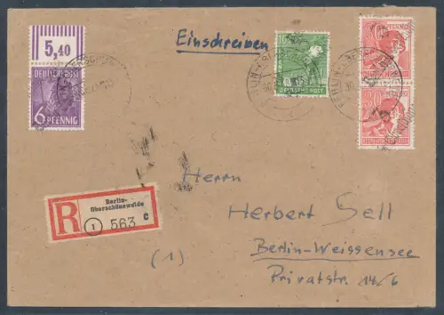 SBZ. Handstempel Bezirk 3, R-Ortsbrief mit Mi.F. Mi.-Nr. 167+169+2x 176