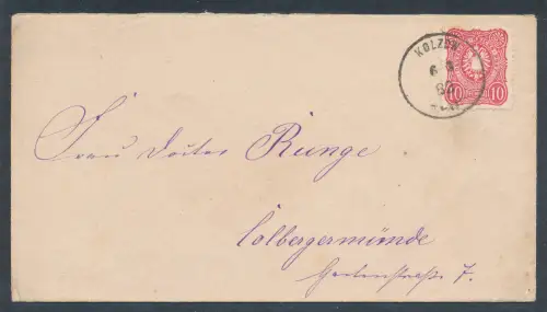 DR. EF. Mi.-Nr. 41 aus  Kolzow  nach Colbergermünde gelaufen mit Ak.-St.