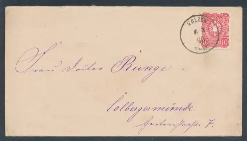 DR. EF. Mi.-Nr. 41 aus  Kolzow  nach Colbergermünde gelaufen mit Ak.-St.