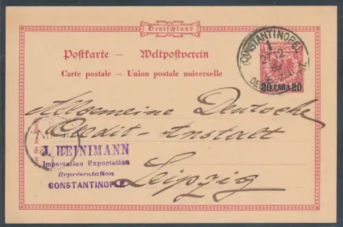 Dt. Post in dere Türkei Ganzsache P1 II gelaufen nach Leipzig.