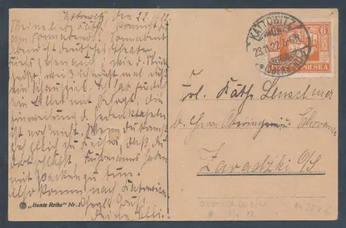 Dt. Abstimmungsgebiet Öst. Oberschlesien  Mi.-Nr. 13 auf Fernkarte gelaufen.