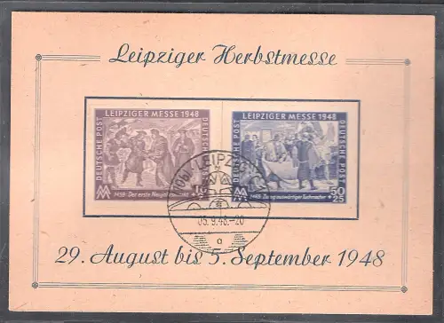 SBZ. Ereigniskarte Leipziger Messe 1948 mit Mi.-Nr. 198-199