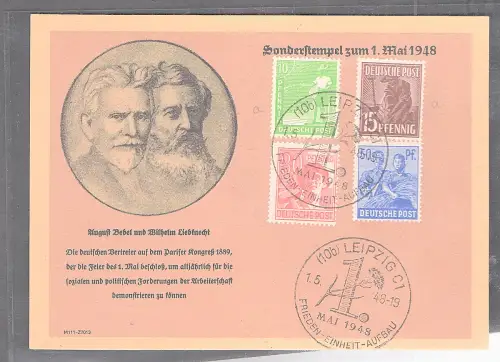 Ereigniskarte A. Bebel Und W. Liebknecht  1 Mai 1948.