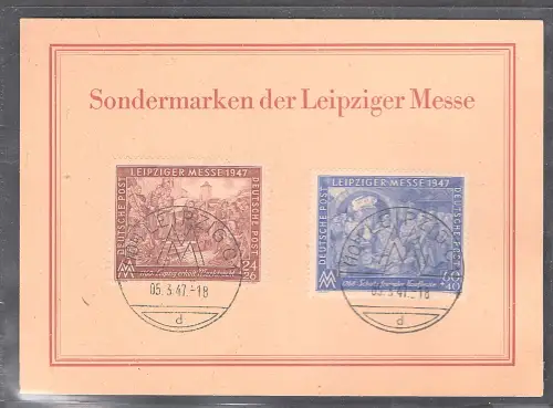 Ereigniskarte Leipziger Messe 1947 mit Mi.-Nr. 941-942. 