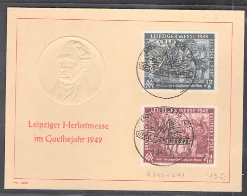 SBZ. Ereigniskarte Leipziger Messe 1949 mit Mi.-Nr. 240-241,