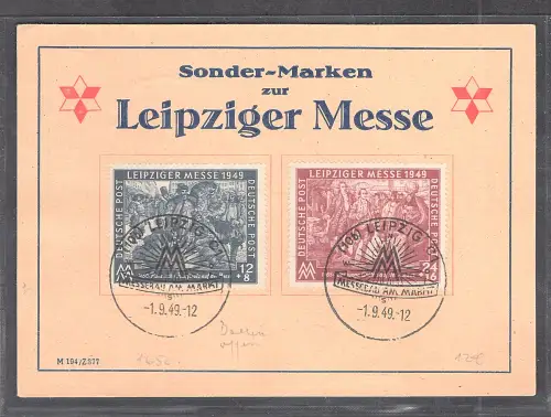 SBZ. Ereigniskarte Leipziger Messe 1949 mit Mi.-Nr. 240-241.