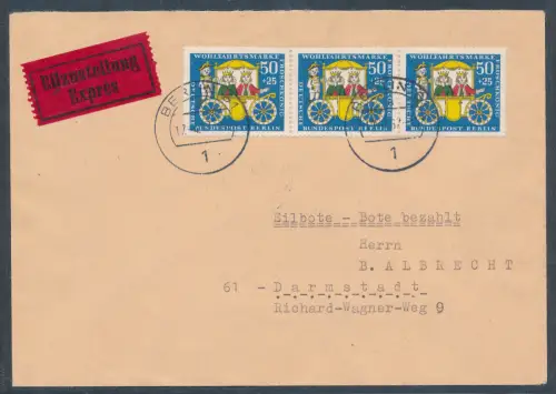 Berlin Me.F. Mi.-Nr. 298 als Eilbote-Fernbrief mit Propaganda-Vignette gelaufen.