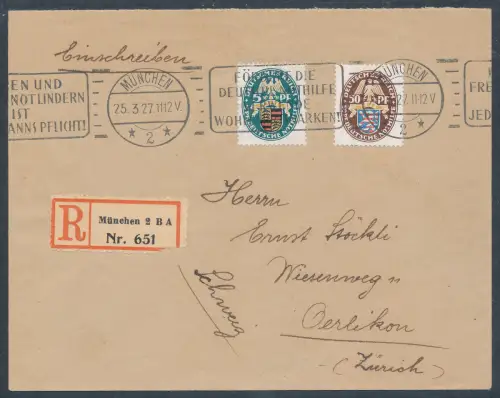 DR. Mi.-Nr. 398 Y + 401 X auf R.-Auslandbrief gelaufen mit Ak.-St.