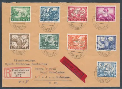 DR. Mi.-Nr. 499-507 auf R.-Eilbote-Sattzbrief gelaufen mit Ak.-St.