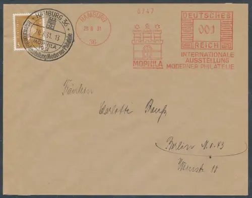 DR. Mi.-Nr. 410 + AFS. MOPHILA 1931 auf Drücksache.